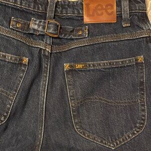 Lee Vintage Straight Leg High Rise Relaxed Dark Blue Jeans With Cinch Waist